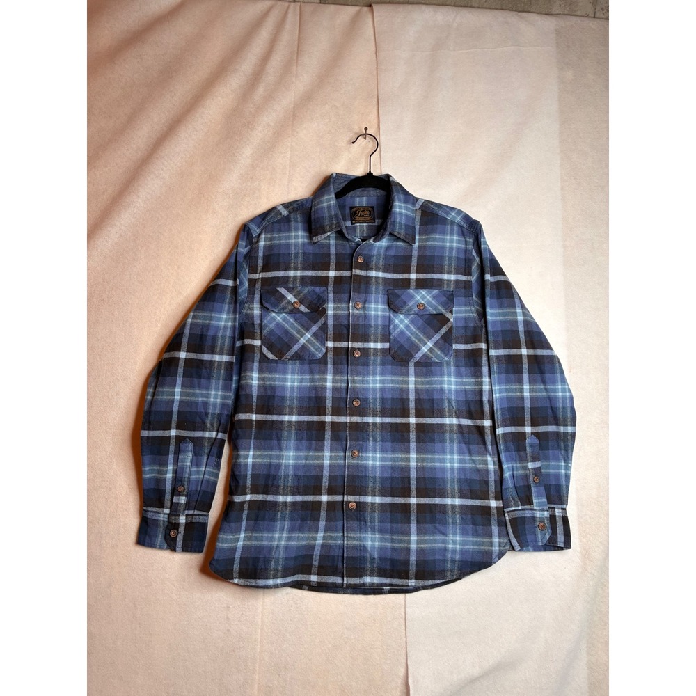 Jachs‎ NY Heritage Flannel Shirt Mens Medium Blue Black Plaid Button Down L/S